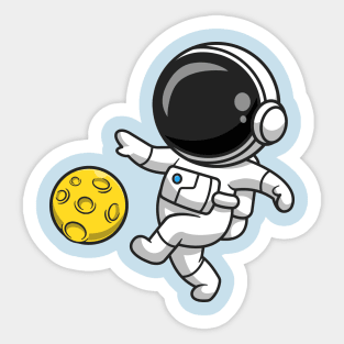 Cute Astronaut Playing Soccer Moon Cartoon Sticker